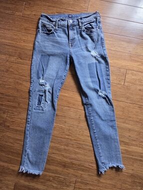 GAP Distressed Jeans Size 26 Regular Blue High Rise Straight Raw Hem